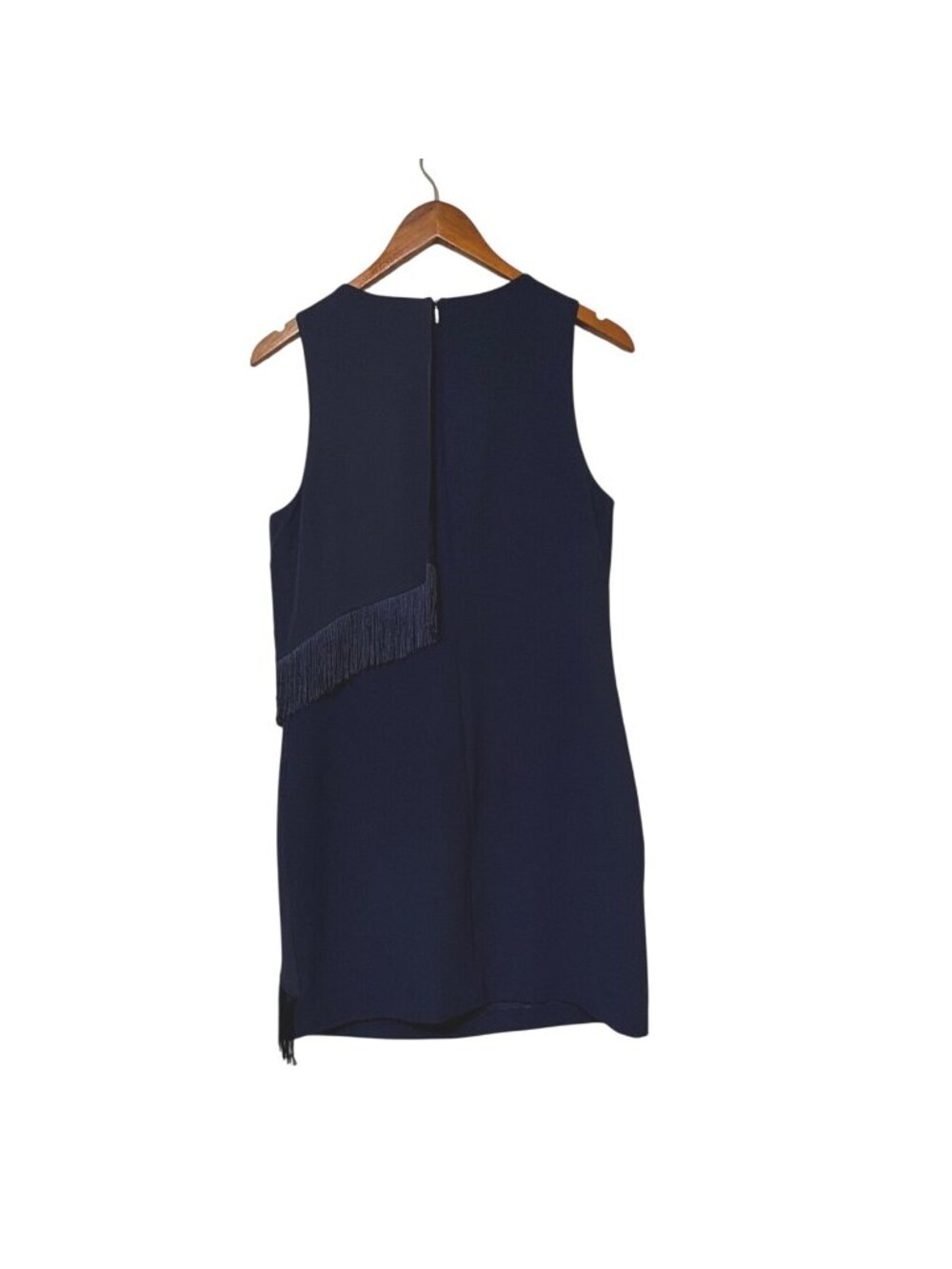 Trina Turk Navy Fringe Accent Sleeveless Shift Dress Polyester Silk Day to Nite - Picture 2 of 7